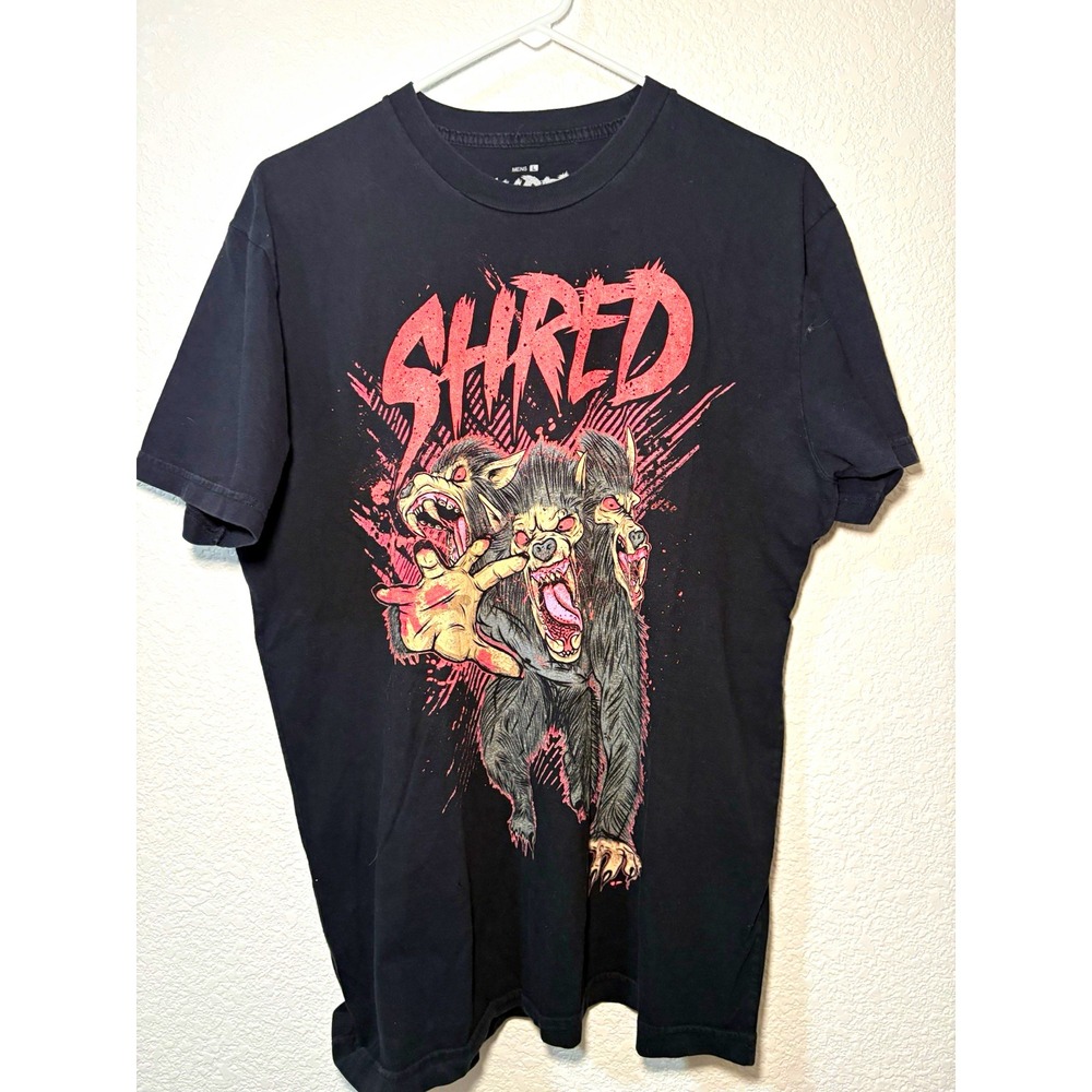 Shred Graphic Print T-Shirt, Black, Crew Neck, Short Sleeve, Cotton, Size L